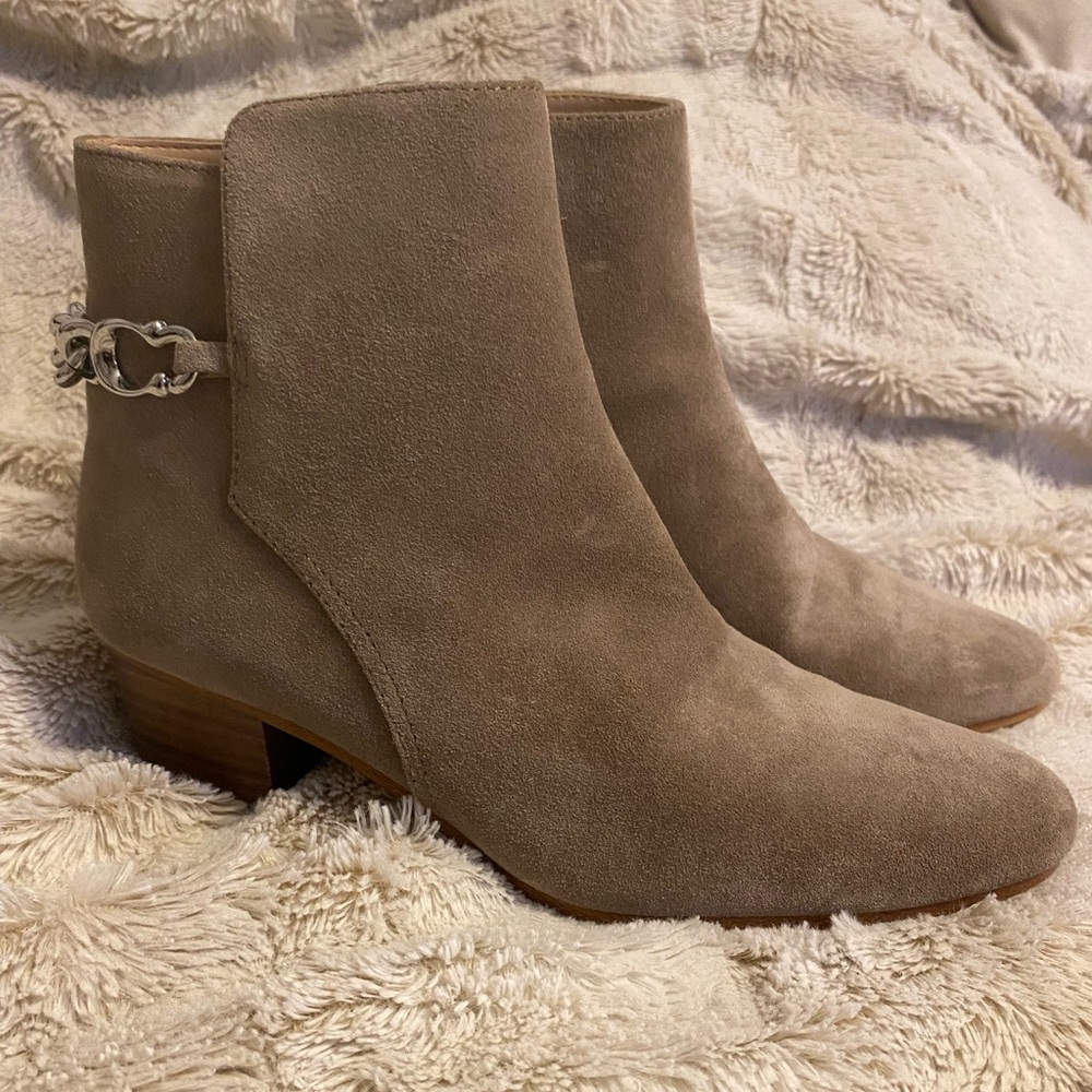 Women's Taupe Suede Coach Ankle Boots